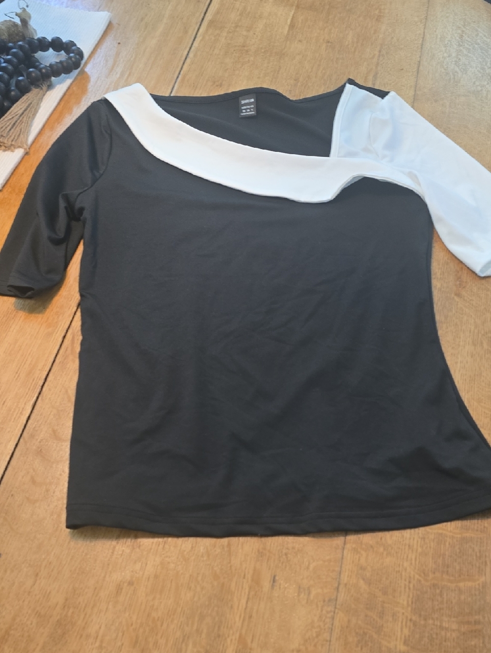 Bundle 3/$16. SHEIN Black Top with White Asymmetric Neck Detail